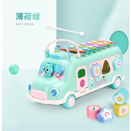 Kids Toys Percussion Piano Bus Building Blocks Bead-Stringing Toy Knock Music Puzzle Hand Knock Music Box