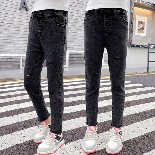 Fashion Jeans for Kids Girls Spring Autumn Elastic Waist Denim Pants New Hole Skinny Jeans For Teens Children Casual Trousers