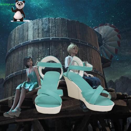 Final Fantasy VII Remake FF7 Tifa Lockhart Young Green Shoes Sandls Cosplay Boots Leather Custom Made For Christmas Halloween