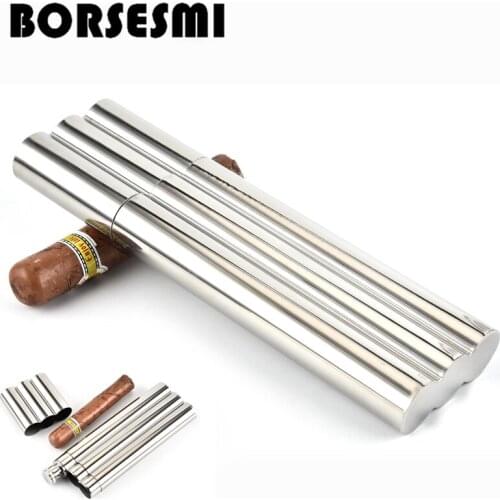 High quality Stainless steel 3 cigar tube box with wine tube portable pipe tools holder metal Humidor travel cigar case