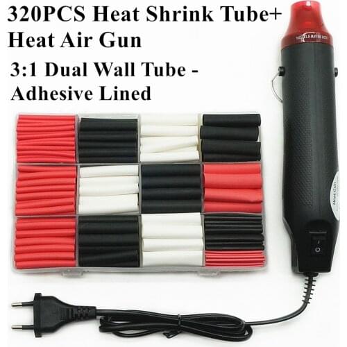 Hot Air Gun and 320PCS Polyolefin Heat Shrink Tube Assorted Insulation Shrinkable Tube 3:1 Wire Cable Sleeve Kit