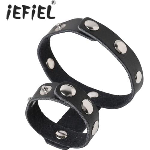 IEFiEL Fashion Sexy Gay Man Adjustable Genuine Leather Two-ring Sissy Penis Ring Connected G-Strings Bondage Nightwear Underwear