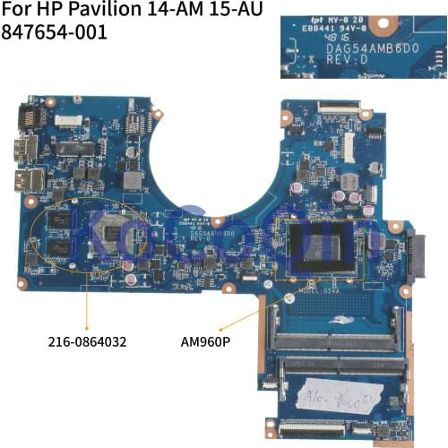 KoCoQin laptop Mainboard For HP Pavilion 15-AW 15-AU A10-9600P 847654-001 847654-601 DAG54AMB6D0 AM960P 216-0864032 MOTHERBOARD