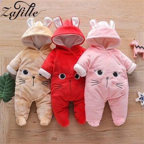 ZAFILLE Newborn Baby Clothes Winter Cartoon Hooded Thick Baby Romper Soft Fleece Jumpsuit For Kids Footies Pajamas Baby Coat