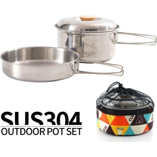 Lightweight Stainless Steel Pot Frying Pan Camping Cookware Set Backpacking Cooking Set Outdoor Cook Gear For Picnic Hiking BBQ