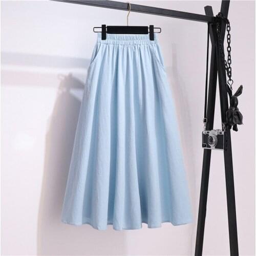 Summer Cross-Leg Mid-Length Cotton And Linen Skirt Is Thin, A-Line Linen With Pockets, Loose Large Size