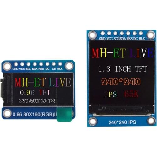 MH-ET LIVE IPS 0.96 inch 8PIN 1.3 inch 7PIN SPI HD 65K Full Color TFT LCD Module ST7735 ST7789 Drive 80*160 240*24 with box