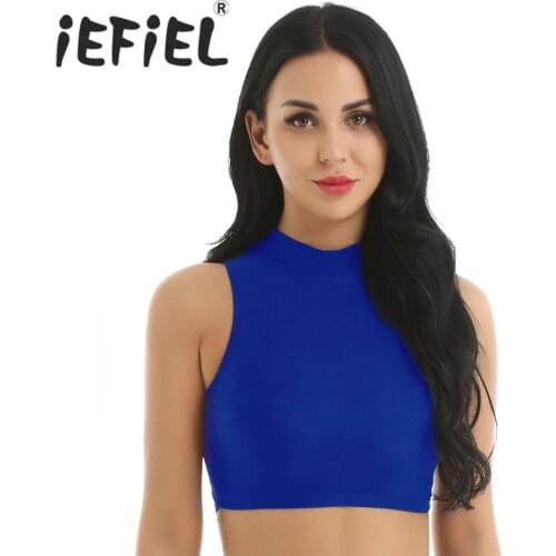 Fashion Women Female Mock Neck Sleeveless Strappy Back Criss Cross Crop Top for Ballet Dance Sport Gymnastics Latin Dancewear