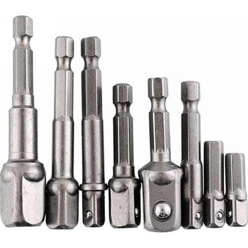 8pcs/Set Socket Bit Adapter Set 1/4" Hex Drill Nut Driver Power Shank 3/8" 1/2" Drill Bit Driver Socket Adapter Set