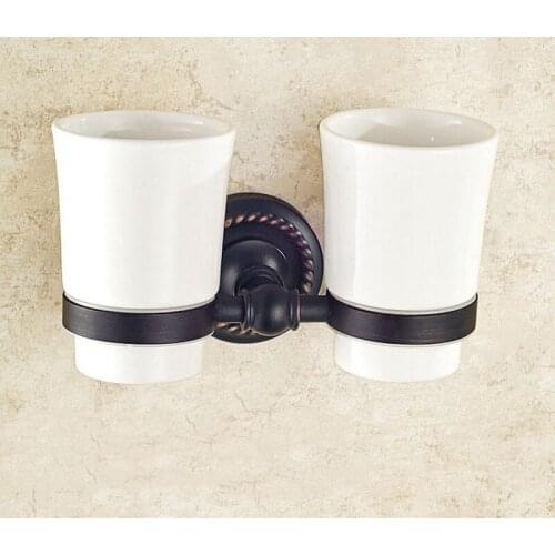 Oil Rubbed Bronze Double Cup Holder Wall Mounted Tumbler Holders Bathroom Accessories Toothbrush Holder BD662
