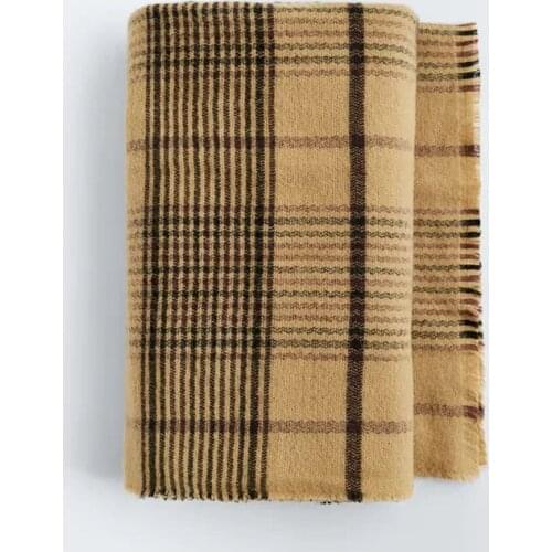 2020 new autumn and winter Za home Tan stripe Plaid womens scarf soft touch, double-sided thickening,warm keeping with a shawl