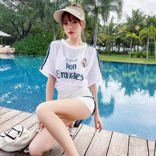 New swimsuit womens split sports blouse boxer three-piece suit with sleeves hot spring students Korean conservative swimwear