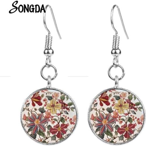 Charm Mandala OM Symbol Drop Earrings Henna Yoga Bohemia Flower Art Novelty Glass Round Earings Fashion Jewelry Handmade
