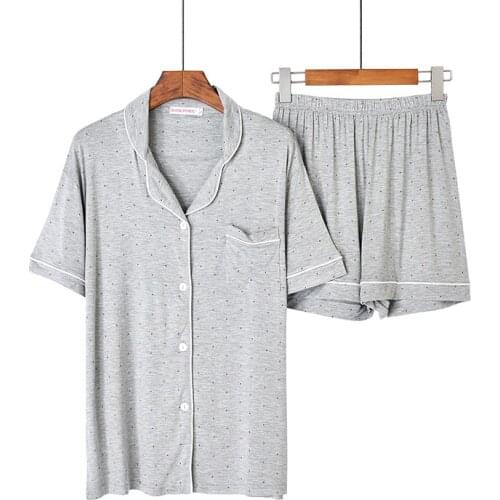 Summer Modale Pajamas for Women Short-sleeved Shorts Cardigan Lapel Print Little Star Home Clothes Suit Viscose Two Piece Set