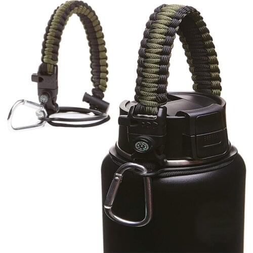 Paracord Handle For Hydro Flask Water Bottle Survival With Safety Ring Carabiner Compass Fits Wide Mouth Bottles 12 oz to 64 oz