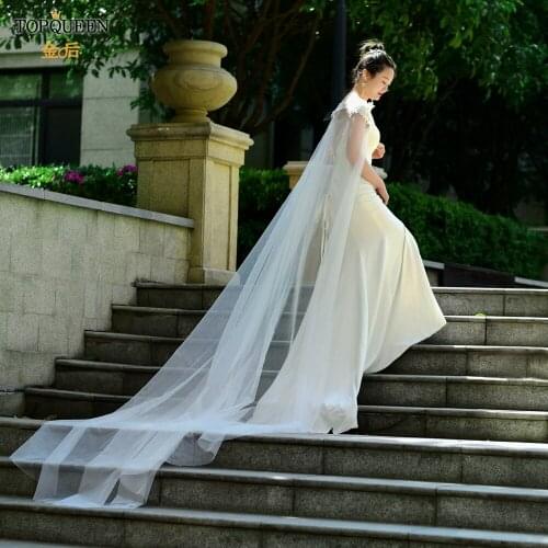 TOPQUEEN G29 Bridal Shawls Wedding Accessories for Bride Chiffon Bolero Bridal Capes for Wedding Dress Royal Cape White Wedding