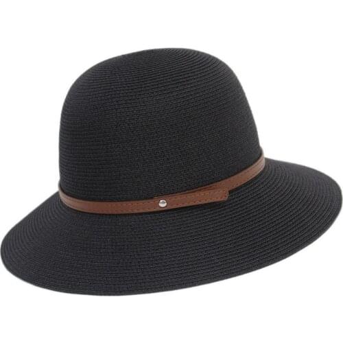 Summer Solid Color Straw Hat Women Beach Paper Hat With Belt Simple Travel Sun Hats Sunscreen Panama Sun Cap