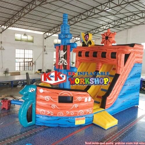 Vessel Design Inflatable Slide Outdoor Playground Pirate Bouncer Ship Slide for Kids Rental Party