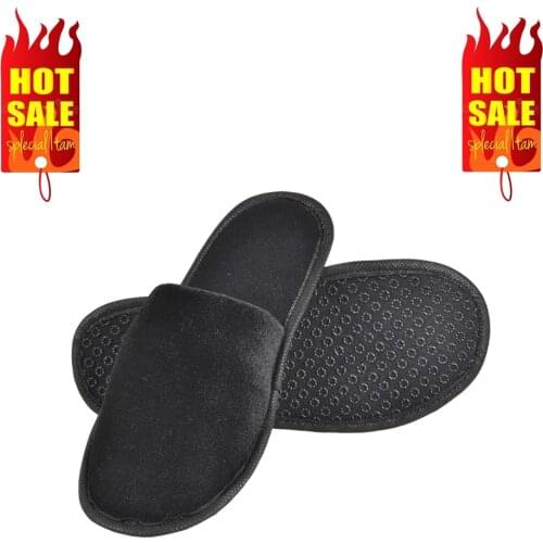 Hotel SPA Home Towel Floor Slippers For Unisex Guest Indoor Shoes Black Disposable 50 / 100 / 300 Pairs TURKISH COTTON FABRIC