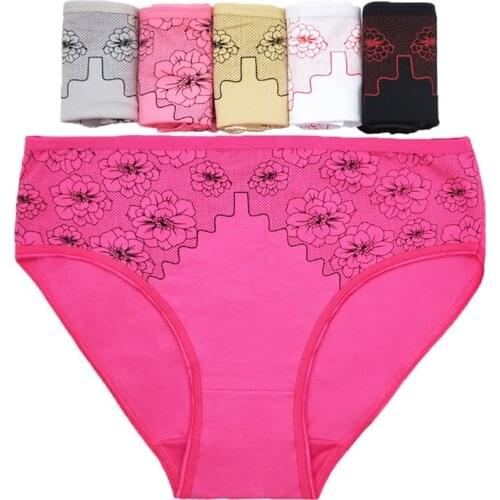 6pcs 2XL 3XL 4XL Womens Cotton Print Briefs Fashion Breathable Lingerie Panties Sexy Womens Mid Rise Underwear Intimates