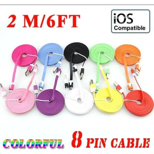 USB Data 2M Flat 8pin Flat Noodle Data Sync Charger Cable iPhoneX 8Plus 8 7Plus 7 6sPlus 6s 6 iPod Touch iPad4 300pcs/lot