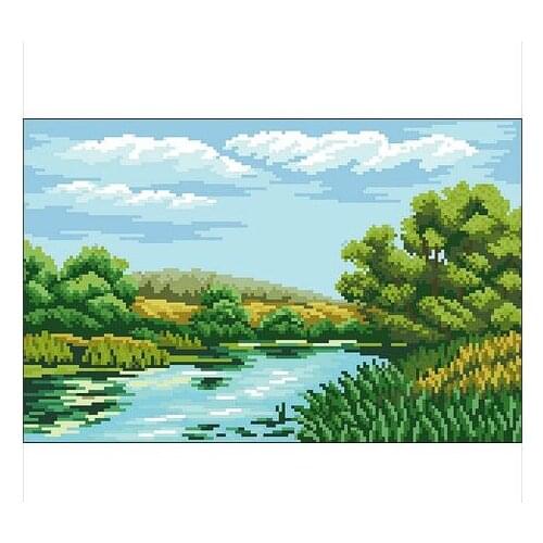 Embroidery Package Hot Sell Best Quality Cross Stitch Kits Blue Water Blue Sky Green Tree Free Shipping