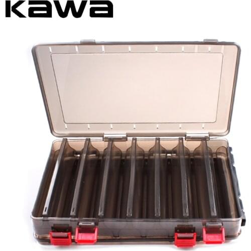 Double Sided 14/10 Compartments,KAWA New Brown Fishing Box,High Strength Transparent Visible Plastic Box with Drain Hole