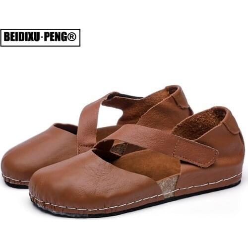 Women Flats Sandals Velcro Casual Summer Outdoor Pumps Shoes Fashion Genuine Leather Comfort Vacation Walking Ladies Loafers