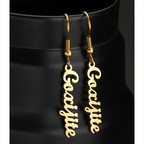 Lengthen Customized Name Earring For Women Stainless Steel Personalize Gold Nameplate Zodiac Piercing Earring Bangle Studs