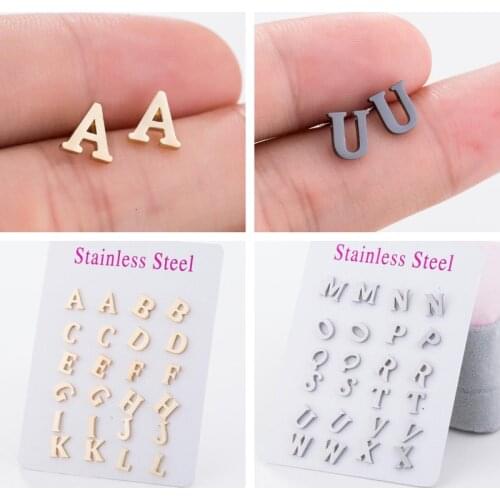 SMJEL Small Initial Letter Earrings Stainless Steel Personalize A-Z Alphabet Stud Earings Everyday Jewelry Bridal Accessories