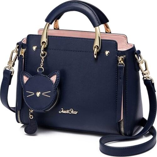 Women Bags Leather Patchwork Embroidery Handbags Girl Shoulder Bags Messenger Bag Female Totes Braccialini Style Cartoon Cat Ear