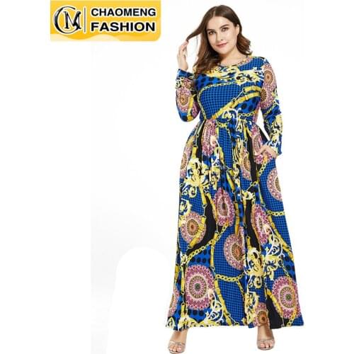Fashion Printed Vestido De Mujer Plus Size High Quality Women Dress Casual Bohemian Clothing America Europe Elegant Maxi Robe