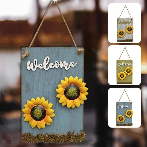 Welcome Sign Sunflower Wood Metal Wreath Hanging Art Decor Farmhouse Hallway Living Room Entryway Patio Yard Store Coffee Bar