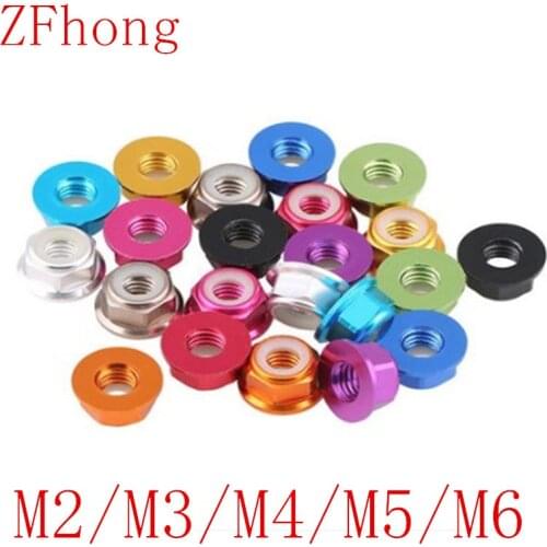 10PCS M2 M3 M4 M5 M6 11 colour Aluminum Alloy Flange Nylon Insert Lock Nut Self-Locking Nut