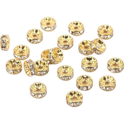 100pcs/Lot 4mm 6mm 8mm Gold Rhinestone Rondelles Loose Spacer Beads Metal Crystal Beads for Jewelry Making DIY Accessories
