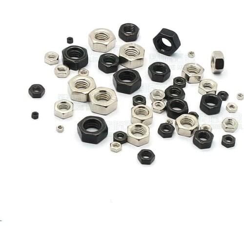 100pcs/lot DIN934 hex nut M1 M1.2 M1.4 M1.6 M2 M2.5 M2.6 M3 M4 M5 hexagon nuts black zinc / nickel plated