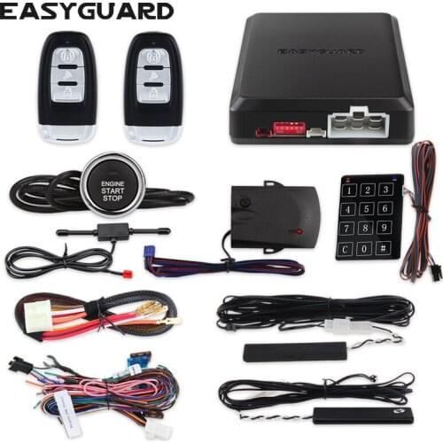 EASYGUARD Auto Lock Unlock Car Alarm Hopping Code Remote Engine Start Push Start Button Touch Password Keypad Shock Sensor DC12V