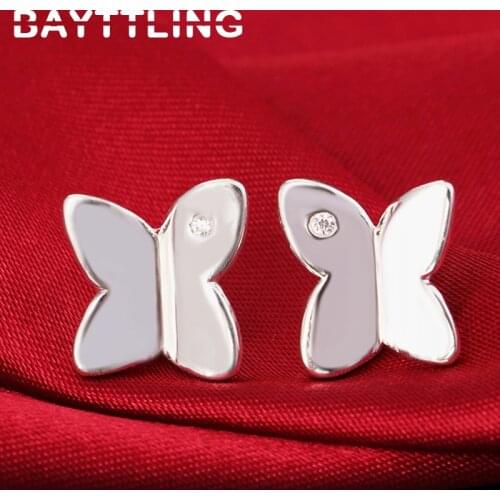 BAYTTLING 15MM 925 Sterling Silver AAA Zircon Exquisite Butterfly Stud Earrings For Woman Fashion Glamour Party Jewelry Gift