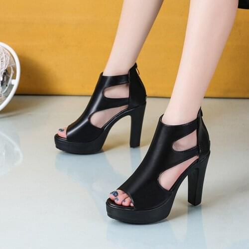 2020 new summer women sandals Solid color Glossy high heel mature sexy Basic Square heel dinner party female shoes U23-16