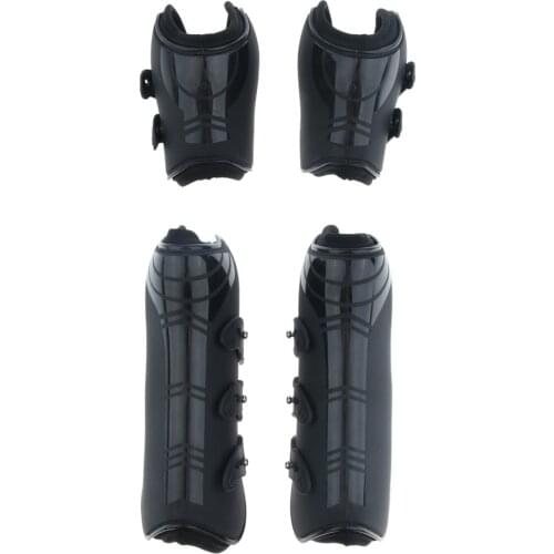 4 Pack Open Front Jumping Horse Boots, Fetlock and Tendon Leg Wrap Protective Gear, Black