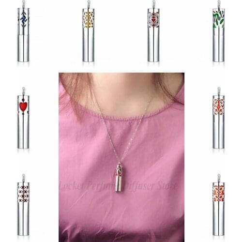 316L Stainless Steel Cylinder Necklace Pendant For Women Jewelry Aromatherapy Diffuser Locket Essential Oil Perfume 12 Pads Gift