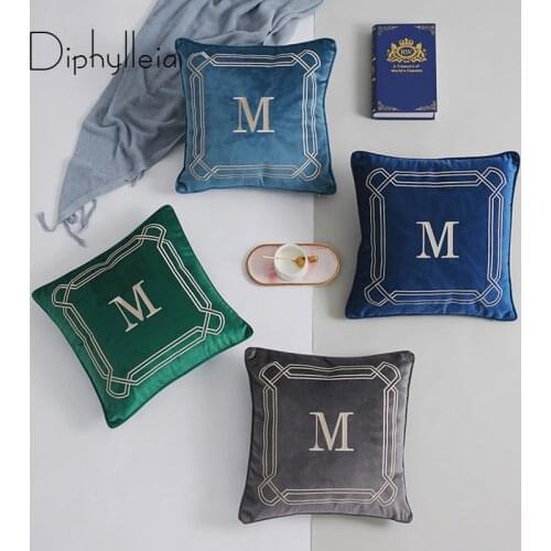 Diphylleia Light Luxury Nordic Sofa Cushion Cover High Precision Dutch Velvet Letter Embroidery Pillowcase For Hotel Coffee Shop