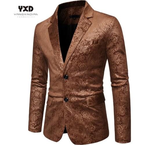 Mens Business Banquet Slim Fit Suit For Men Cashew Flower Suit Jacket Man Brown Velvet Suit Coat Mans Luxury Blazers Plus Size