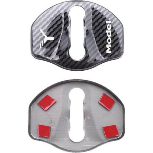 Model 3 Door Latch Lock Cover Interior Accessories Stainless Steel Cover Pack 4Pcs for Tesla Model 3 2017 2018 2019(Carbon Fiber