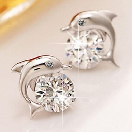 100% 925 Silver Lovely Dolphin Ear Nail Birthday Gift