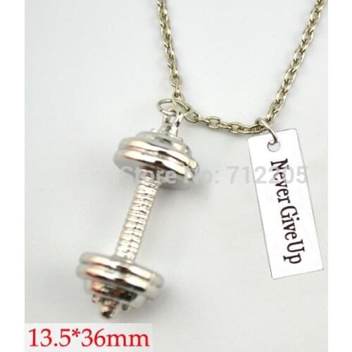 Dumbbell barbell and Never Give Up Gym sport necklace