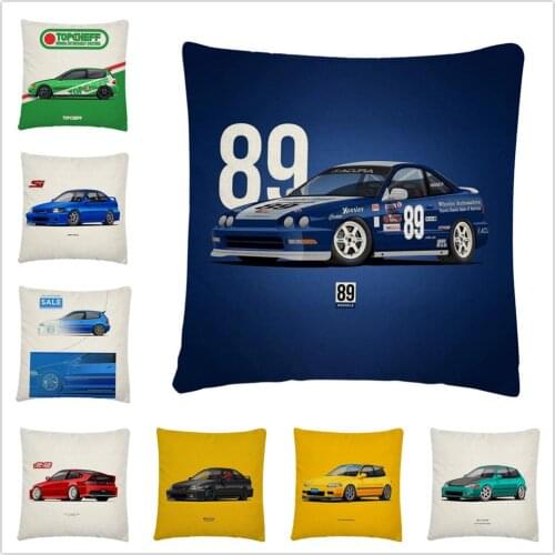 Classic Car Models Cartoon Pattern Linen Cushion Cover Pillow Case for Home Sofa Car Decor Pillowcase 45X45cm