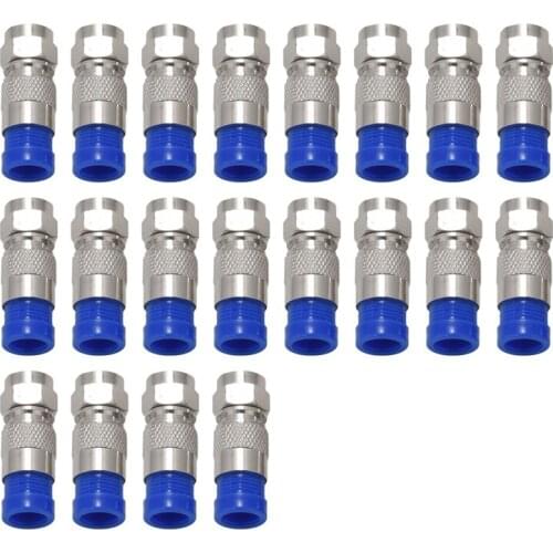 Rg6 F Type Connector Coax Coaxial Compression Fitting 20 Pack (Blue)