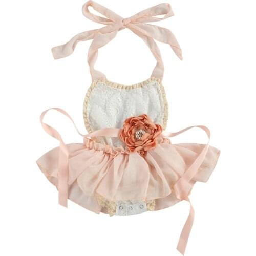 FOCUSNORM 0-24M Newborn Baby Girls Princess Rompers Flowers Lace Print Sleeveless Belt Ruffles Jumpsuits