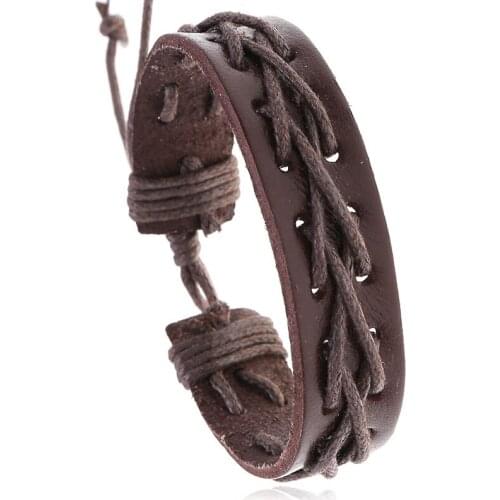 Hot Sale Mens Vintage Cowhide Bracelet Wax Thread New Braided Bracelet Factory Wholesale Leather Jewelry